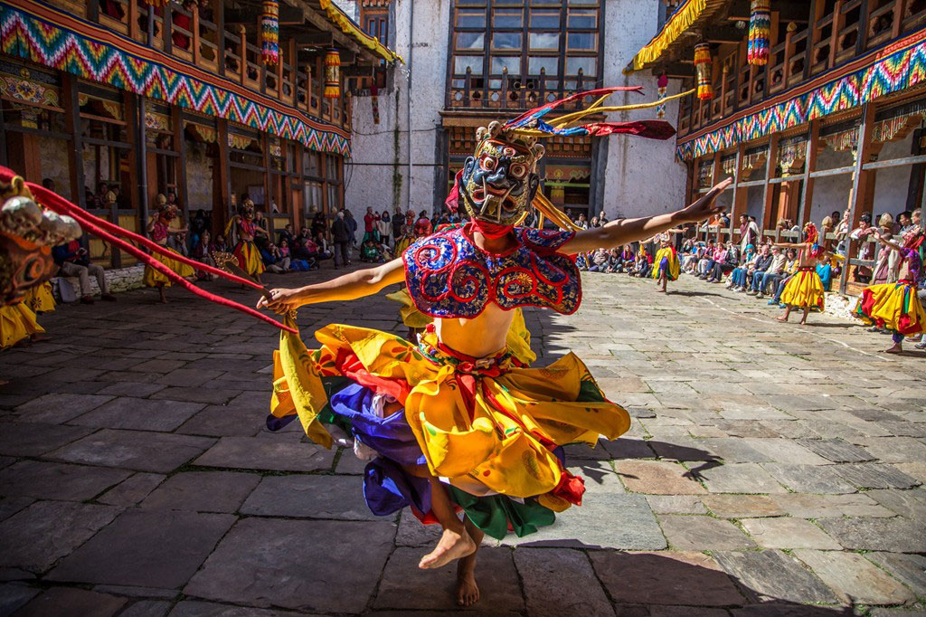 Tsechu festival is popular in every regions of Bhutan, which mostly mask dance to ward off evil spirits and bring peace. Snapshot in Bumthang in central Bhutan.