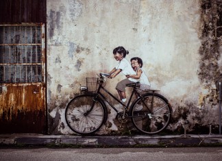 Penang Street Art, "Little Children on a Bicycle" Mural, Armenian Street, George Town, Penang