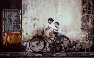 Penang Street Art, "Little Children on a Bicycle" Mural, Armenian Street, George Town, Penang