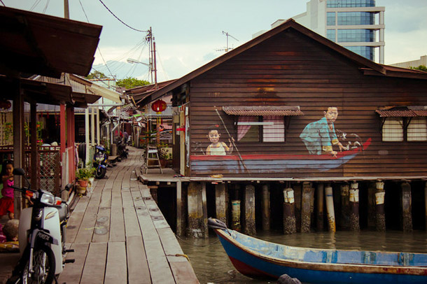 Penang Street Art, "Children in a Boat" Mural, Chew Jetty, George Town, Penang
