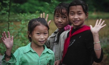 Little girls smiling in Ha Giang