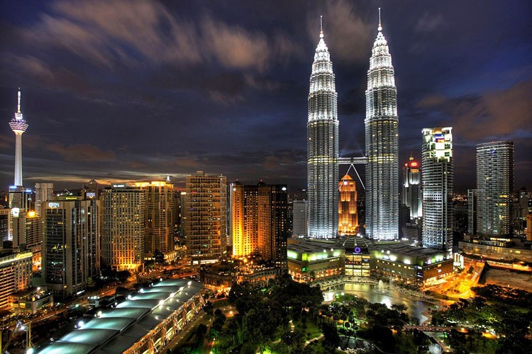 Central Kuala Lumpur at night.