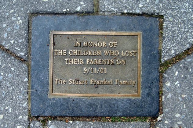 9-11 memorial plaque, central park, new york, us