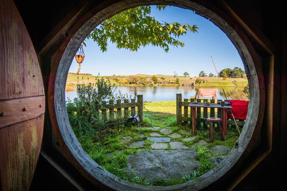 The beautiful view from the lake front Hobbit Holes.
