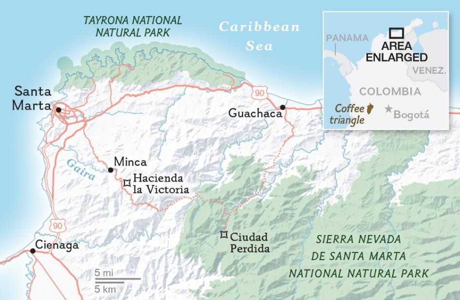 northern Colombia, map, Colombia’s coffee towns