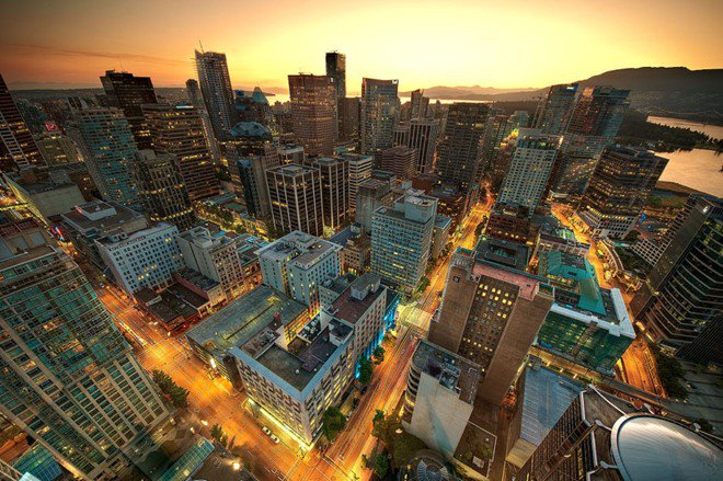 vancouver canada city centre at dusk