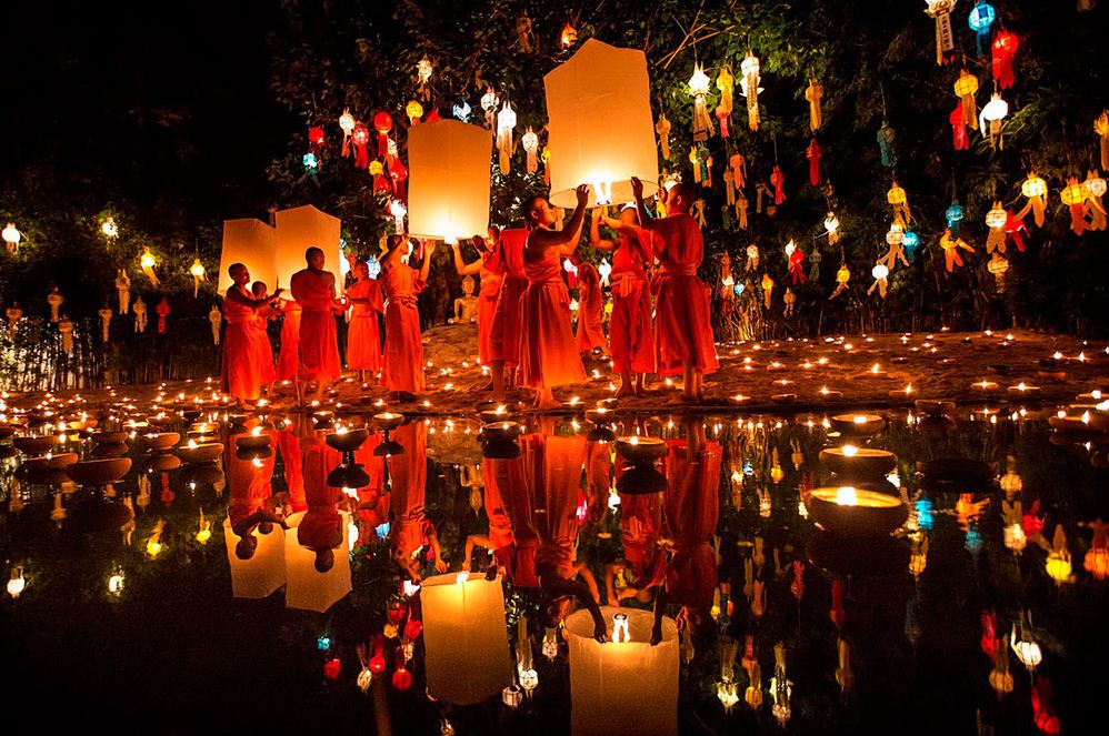 Monks pray in Loy Krathong Festival, Chiang Mai