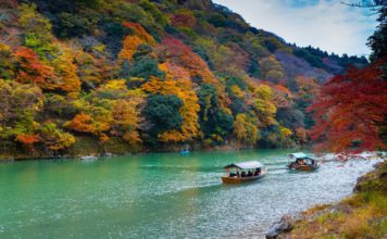 Boat riding on Hozu-gawa river, Kyoto.