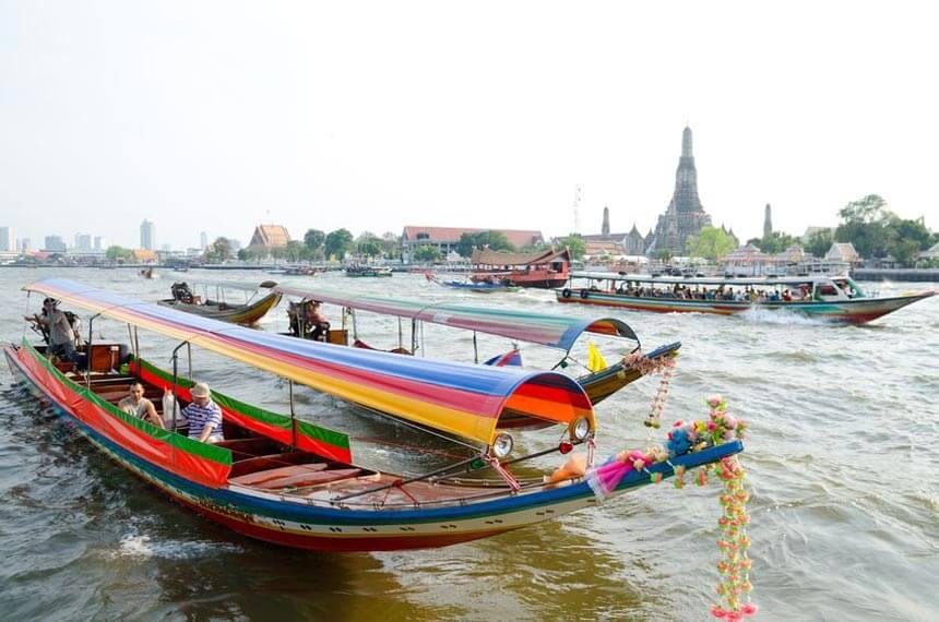 Boating inChao Phraya River ,Bangkok . One of the top fun things to do in Bangkok for the first time visitors.