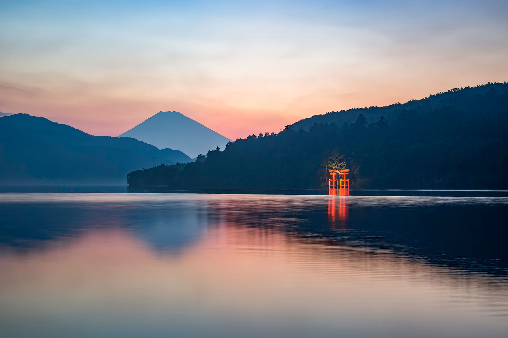 Lake Ashi (Ashinoko Lake). One of the most beautiful lakes in Hakone, Japan.