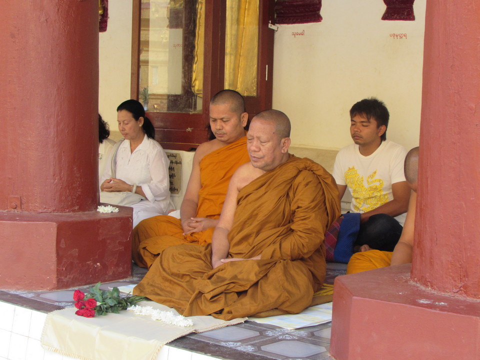 Monks at the Shwezigon Pagoda, Bagan (Pagan), Myanmar (Burma)2