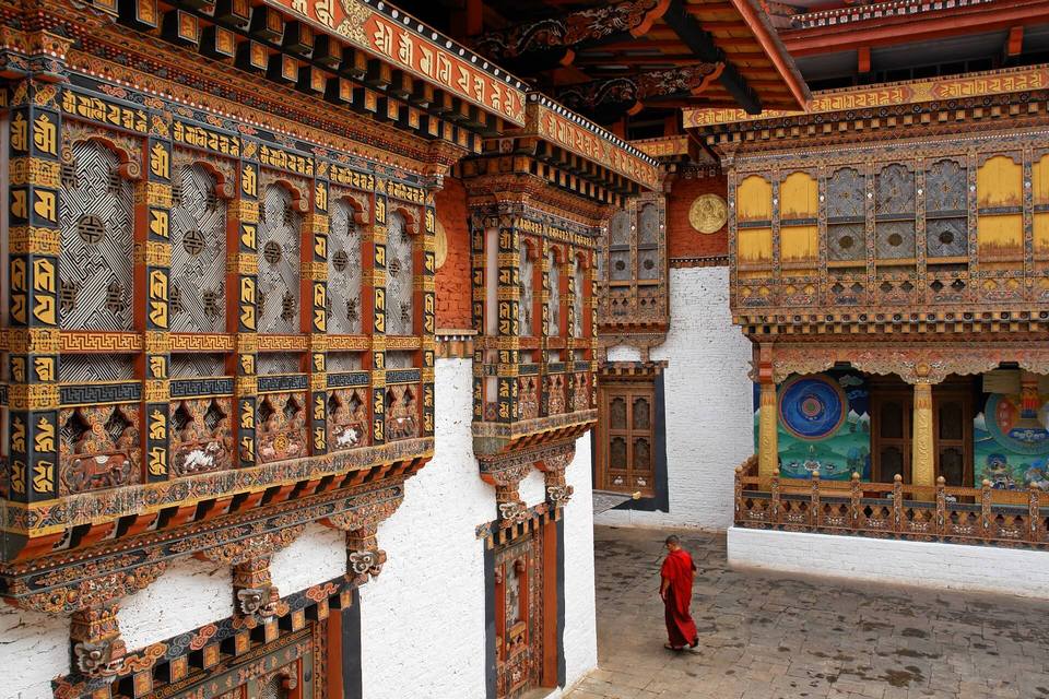 a monk in Punakha Monastery