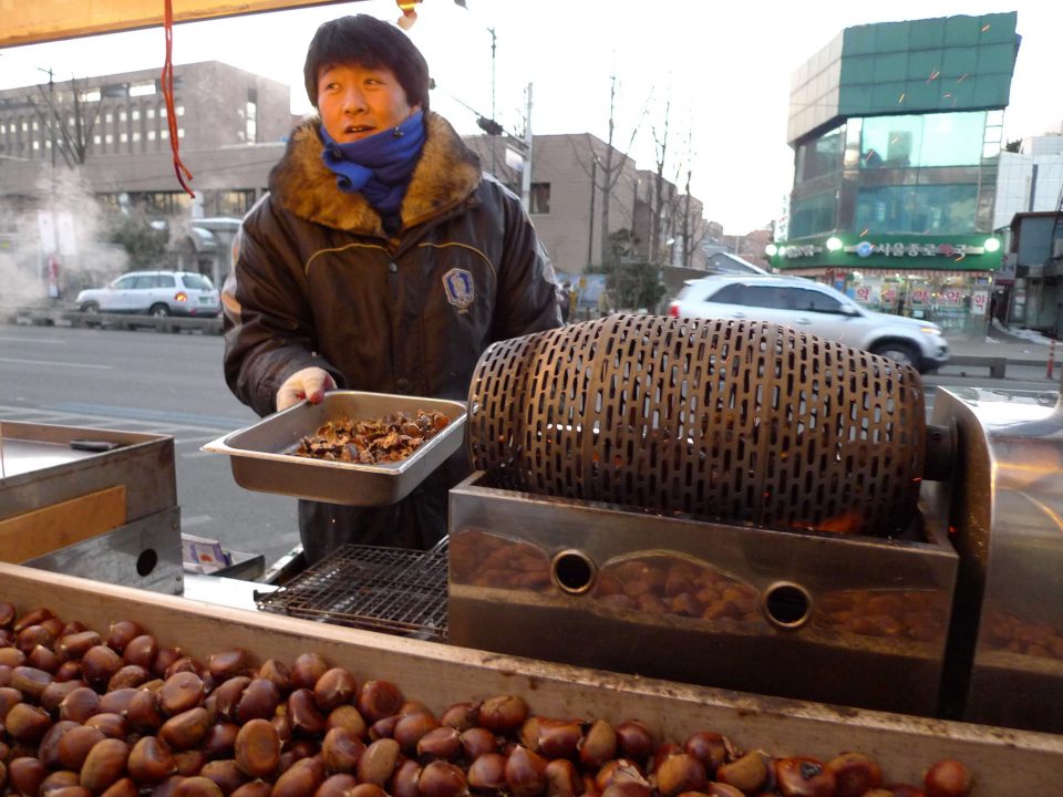 Korean street food roasted chestnut