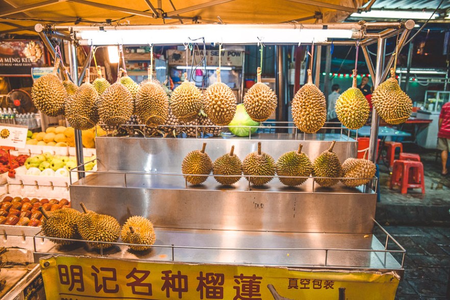 Spiky-durian-at-street-food-night-market-Kuala-Lumpur