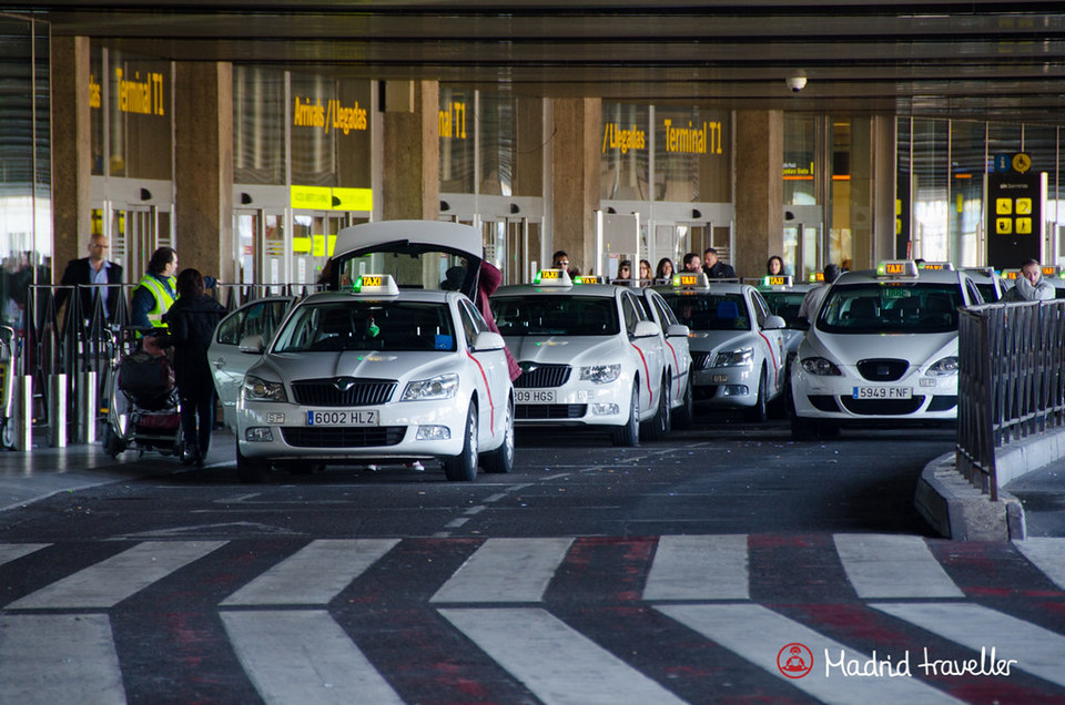 Taxis parked at the Madrid Airport Terminal 4 