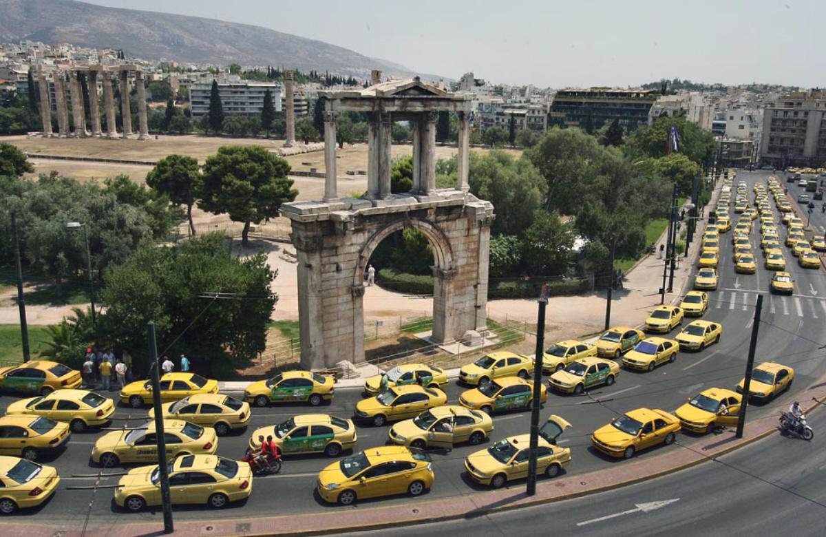 Taxi cabs on strike in Greece