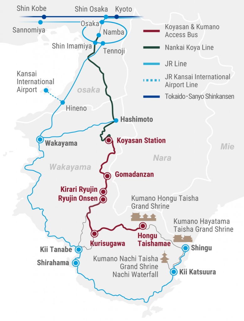 Koyasan & Kumano Access Bus - Route Map