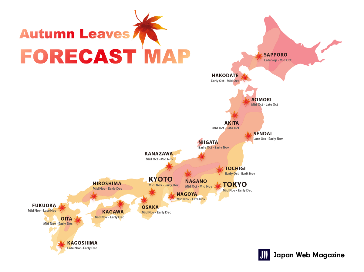 2021 japan autumn foliage forecast map Living + Nomads Travel tips
