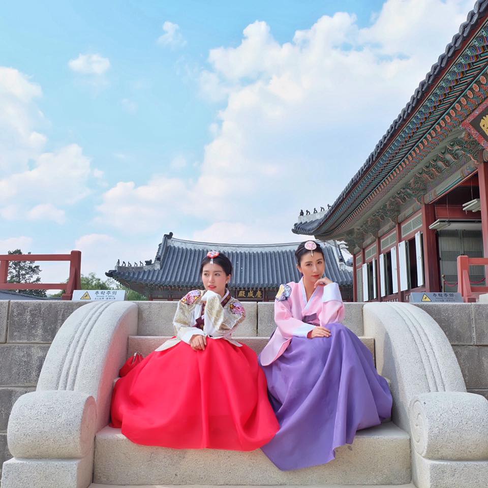 Exploring some attractions in Korea while wearing this traditional Hanbok.