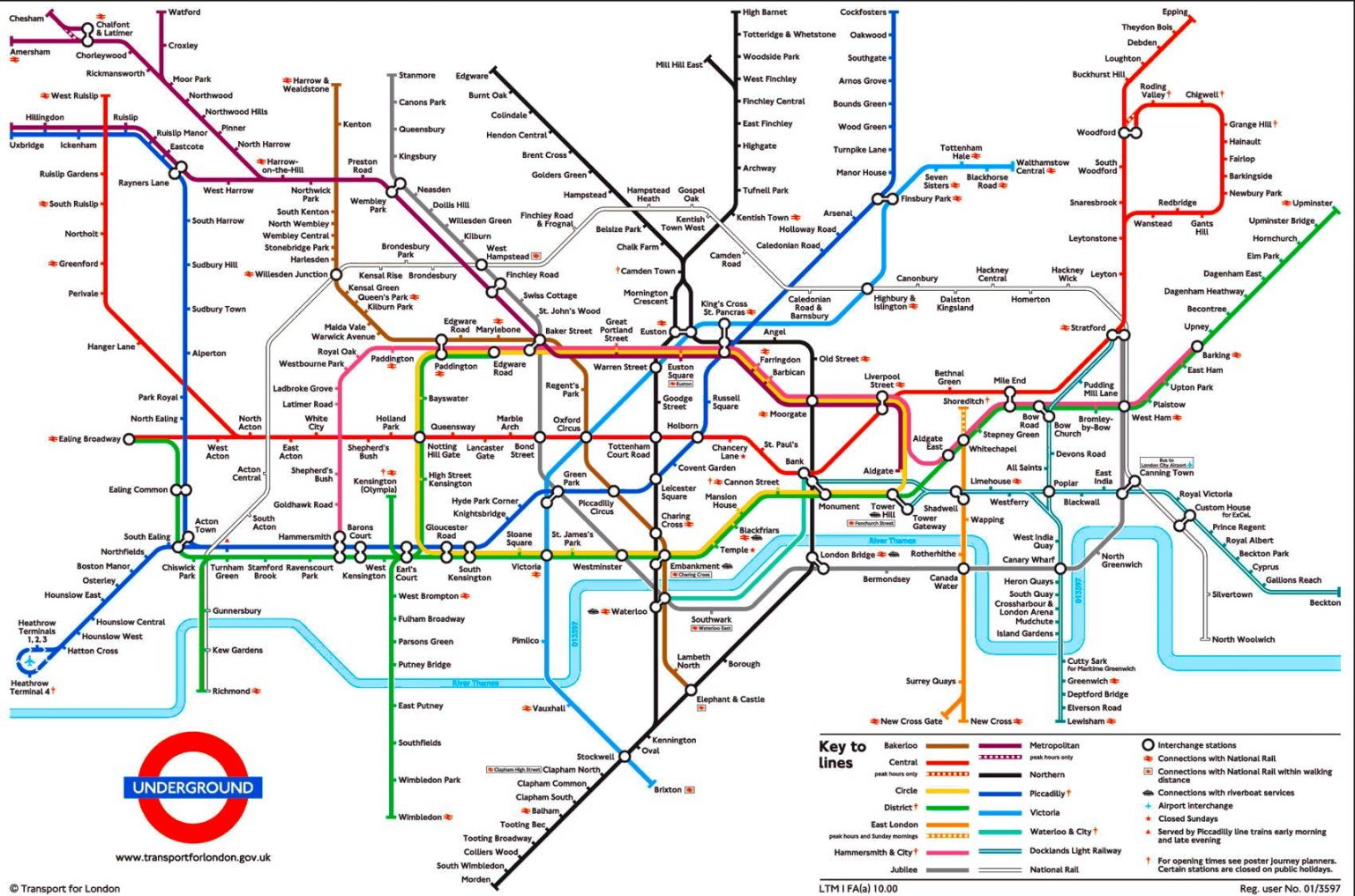 Карта метро Лондона с зонами