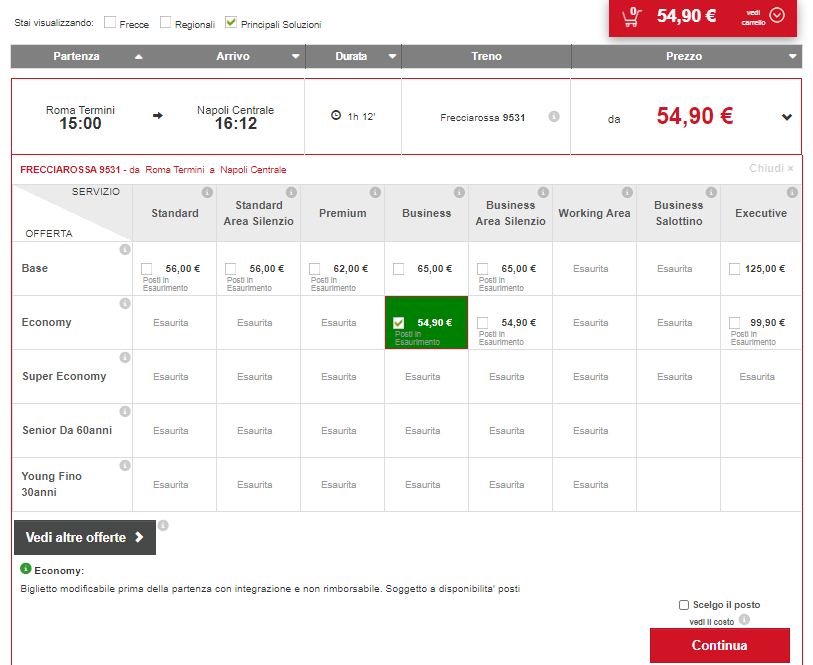 trenitalia booking select route