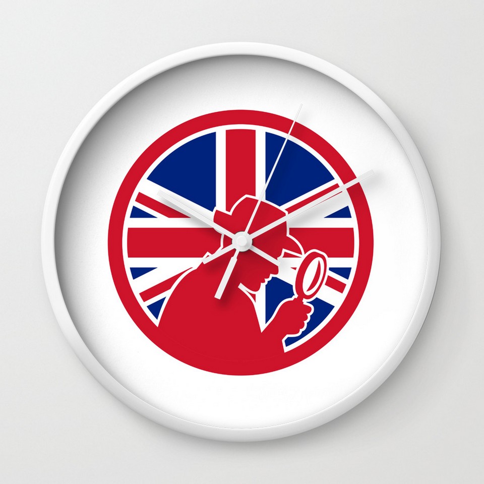 British Private Investigator Union Jack Flag Icon Wall Clock