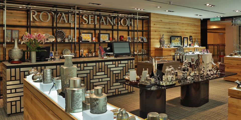 Delicate pewtwe products are displayed in retail stores at Royal Selangor, Kuala Lumpur