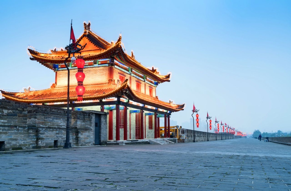 ancient-city-wall-at-night-Xian-China